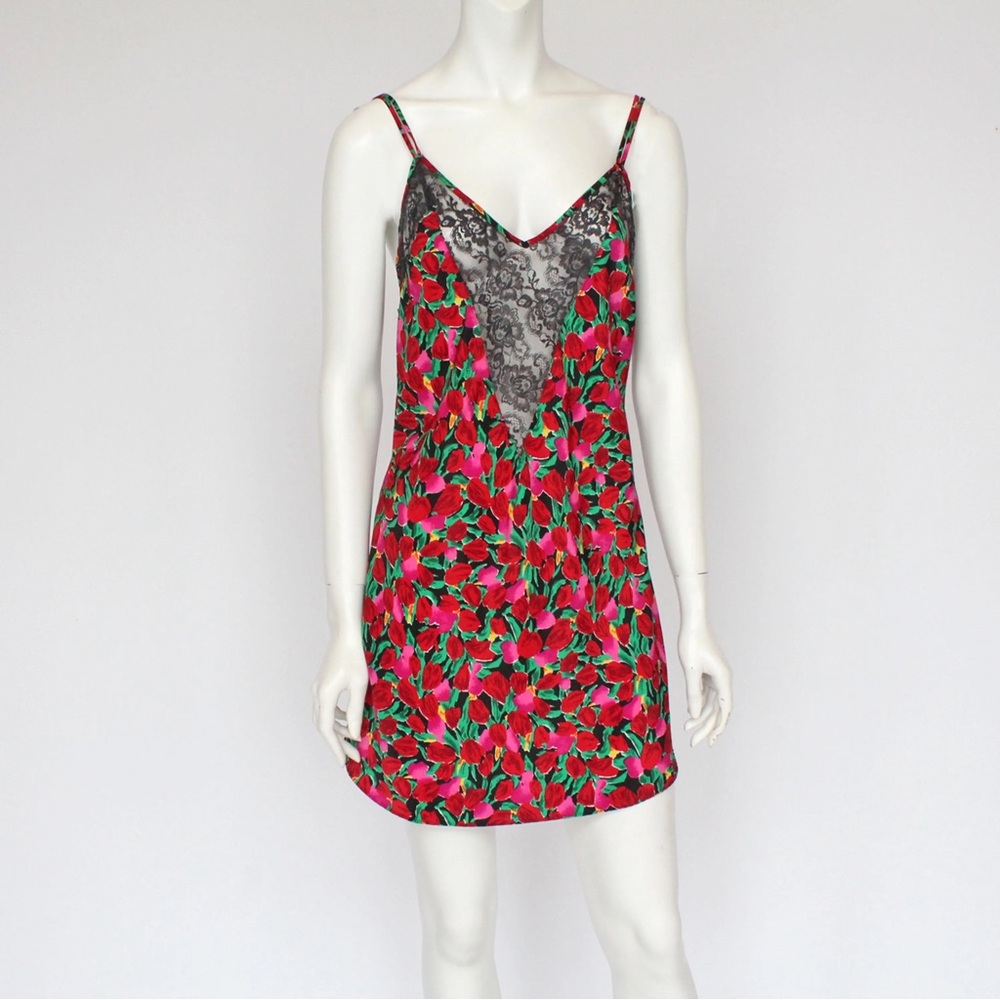 Vintage Gold Tag Victoria’s Secret Lace Floral Satin Slip Dress Women's Large